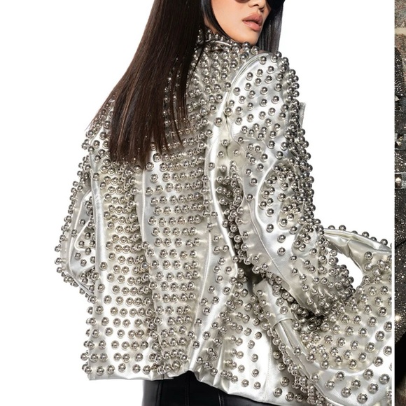 Studded Silver Leather Jacket - Picture 8 of 14
